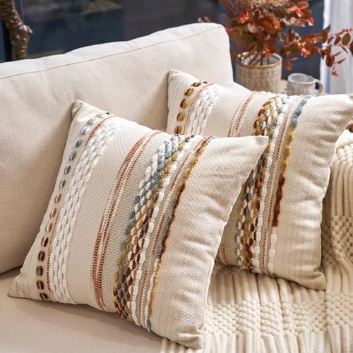 Aeckself Boho Throw Pillow Covers 18x18 Inch Set of 2, Farmhouse Decorative - Image 4