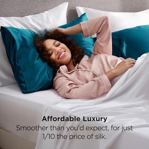 Bedsure Satin Pillowcases Queen Set of 2, Similar to Silk Pillow Cases Teal - Image 4