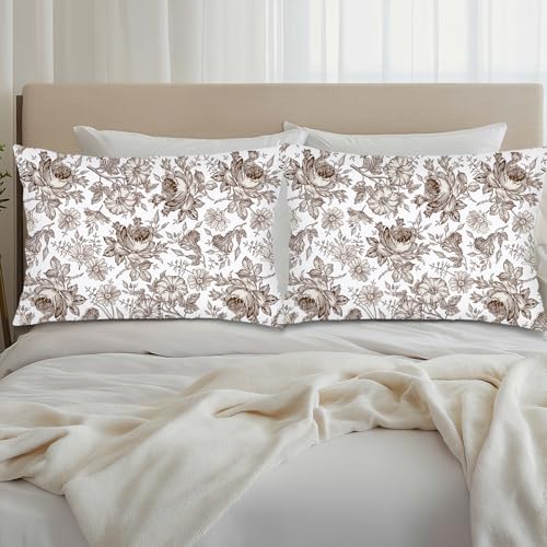 Brown and White Porcelain Floral Throw Pillow Cases Queen Size Set of 2 - Image 4