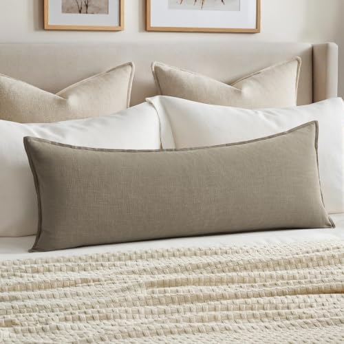 MIULEE Decorative Linen Lumbar Pillow Cover 14x36 Inch Tan Taupe by MIULEE