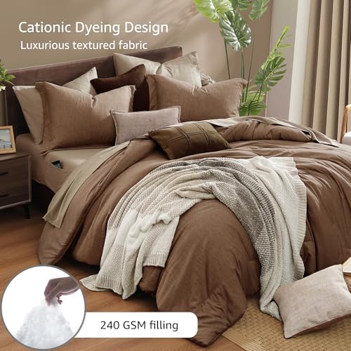Monbix King Size Comforter Set 7 Pieces Brown Cationic Dyeing Bed in a Bag - Image 3