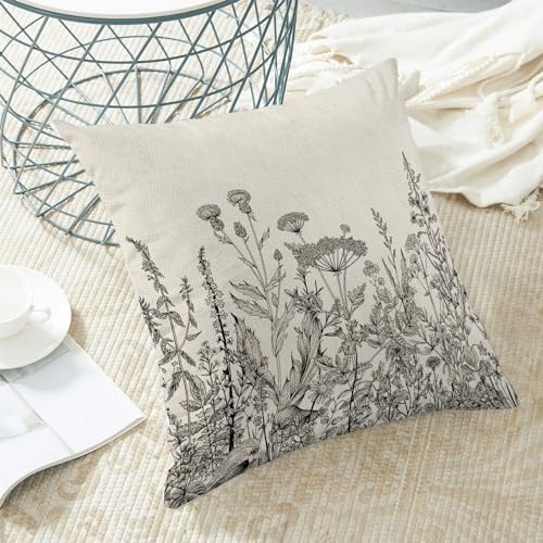AEIOAE Black White Gray Pillow Covers 18x18 Inch Set of 2, Spring Wildflower - Image 4
