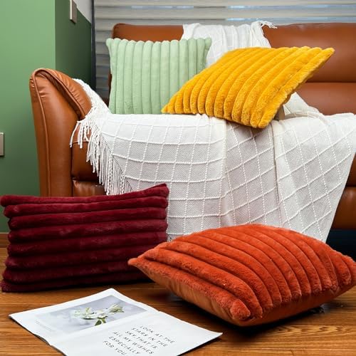 COTEY 18x18 Decorative Faux Fur Throw Pillow Covers Set of 2- Burnt Orange - Image 6