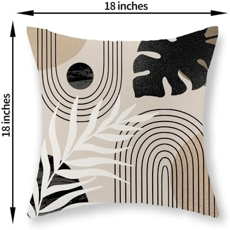 Boho Black Pillow Covers 18x18 Inch Set of 2 Black BeigeTropical Leaf Decor Mid - Image 2