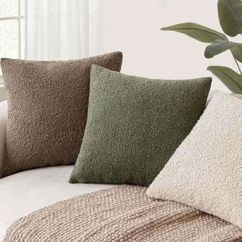 Foindtower Decorative Textured Boucle Throw Pillow Covers 26x26 Light Brown - Image 5