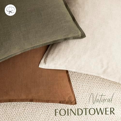 Foindtower Linen Solid Decorative Throw Pillow Covers 18x18 Orange Brown - Image 4