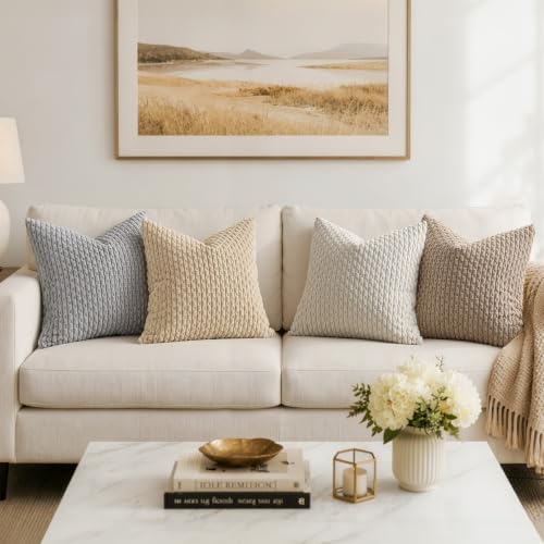 MIULEE Decorative Throw Pillow Covers 20x20 Light Brown Textured Corduroy - Image 3