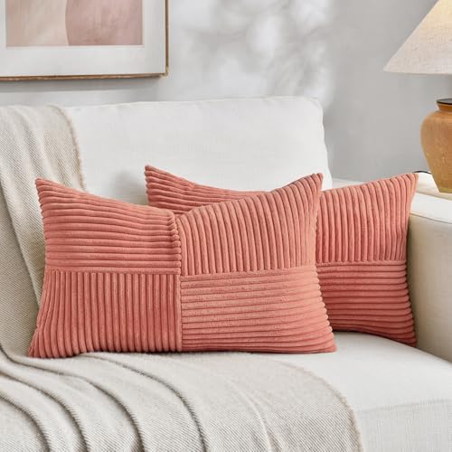 Fancy Homi 2 Packs Coral Lumbar Decorative Throw Pillow Covers 16x26 Inch by Fancy+Homi