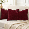 decorUhome Chenille Wine Red Velvet Throw Pillow Covers 12x20 Set of 2 by decorUhome