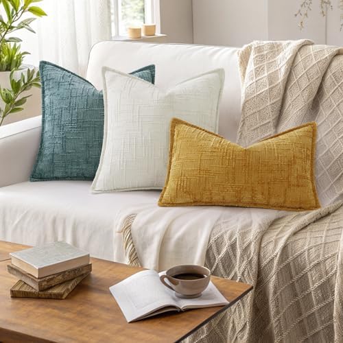 decorUhome Chenille Throw Pillow Covers 22x22 Set of 2, Cream White - Image 5