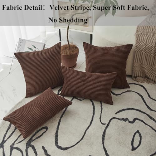Home Brilliant Euro Pillows 26x26 Set of 2 Large Solid Striped Corduroy Euro - Image 2