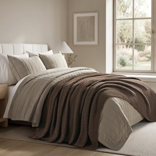 EVERGRACEHOME Chunky Chenille Knit Throw Blanket, 90 x 90, Cocoa Brown - Image 3