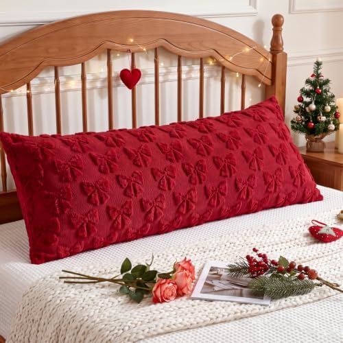 SmoothNovelty Burgundy Bow Body Pillow Cover 20 x 54 Inches Coquette Long Body by SmoothNovelty