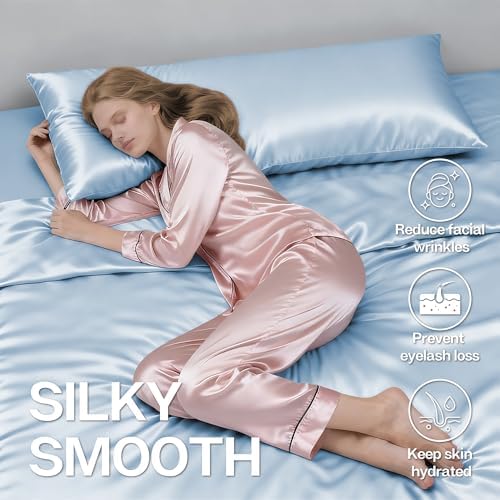 MR&HM Satin Body Pillow case, Light Blue - Image 4