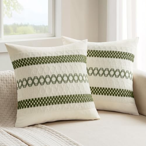 MIULEE Set of 2 Moss Green Boho Decorative Pillow Covers 18x18 Inch by MIULEE