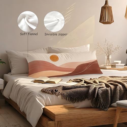 Abstract Boho Terracotta Sun 20x54 Body Pillow Cover Case, Mid Century Modern - Image 3