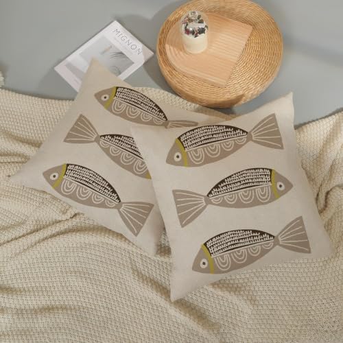 Coastal Brown Fish Outdoor Pillow Covers 16x16 Inch Set of 2 - Image 6