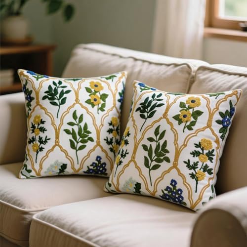 Alysheer Floral Embroidered Throw Pillow Cover 18"x18" by Alysheer