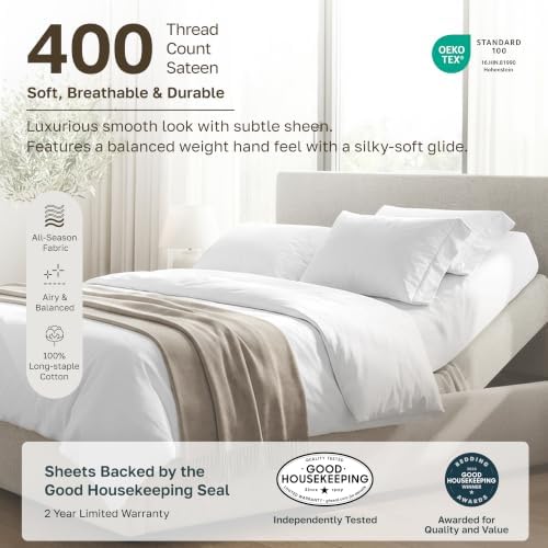 California Design Den 100% Cotton Sateen Split King Sheets, Sky Blue - Image 3