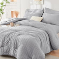 HYMOKEGE Light Grey King Size Comforter Set Seersucker 7 Pieces, All Season by HYMOKEGE