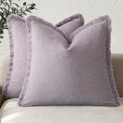 Foindtower Decorative Linen Fringe Throw Pillow Covers 24×24 Light Purple by Foindtower