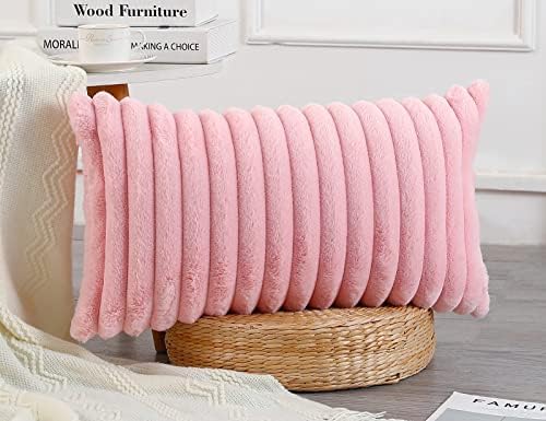 PANOD Faux Fur Decorative Lumbar Throw Pillow Covers 12 x 24, Long Boho Lumbar - Image 3