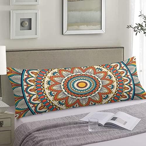 Boho Decorative Body Pillow Cover Retro Mandala Pattern Bohemian Floral Print by DAOPUDA