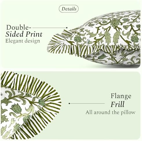CPC Meadow Vine Hand Block Print 100% Cotton Ruffle Throw Pillow Cover 20x20 - Image 2