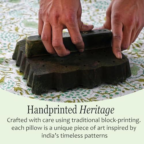 CPC Block Print Ruffle Throw Pillow Cover Agate Green 24"x24" - Image 5