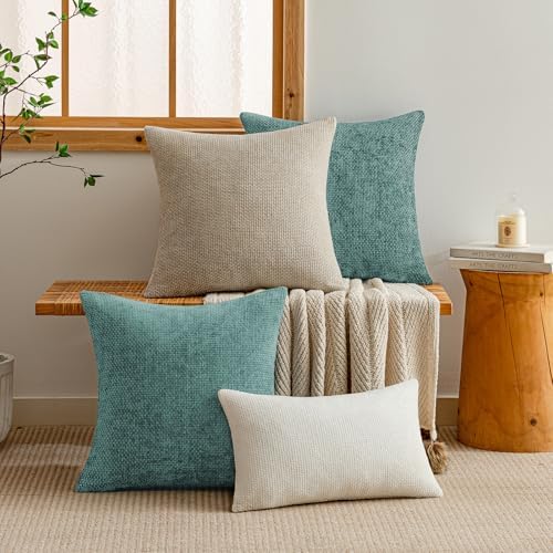 a moment Teal Chenille Throw Pillow Covers 16x16 Inch Pack of 2 Modern - Image 6
