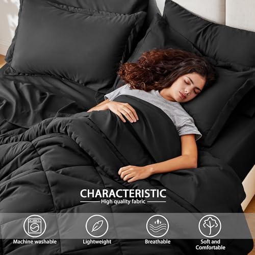 Love's cabin Twin Comforter Set Black, 5 Pieces Twin Bed in a Bag, All Season - Image 3
