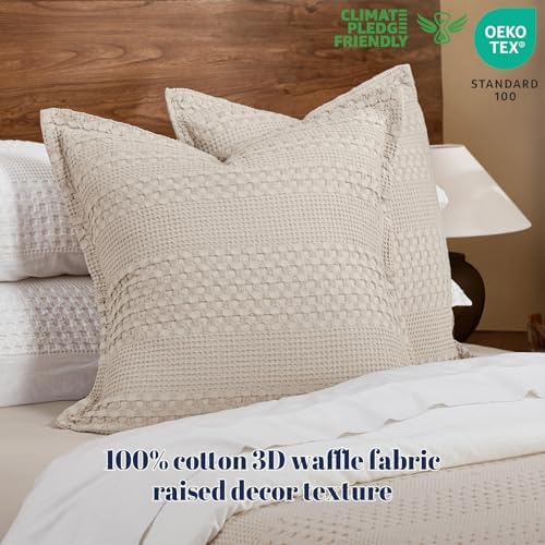 PHF Cotton Ruffle Waffle Weave Euro Sham Covers 26"x26", No Insert - Image 3