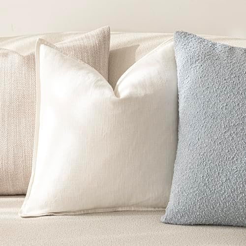 Foindtower Linen Solid Decorative Throw Pillow Covers 22x22 Cream White - Image 5