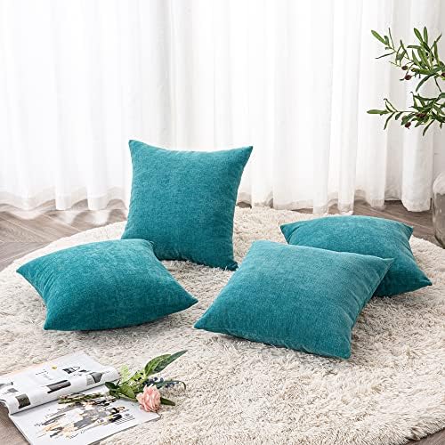 GAWAMAY Teal Chenille Throw Pillow Covers 18x18 Set of 4 - Image 3