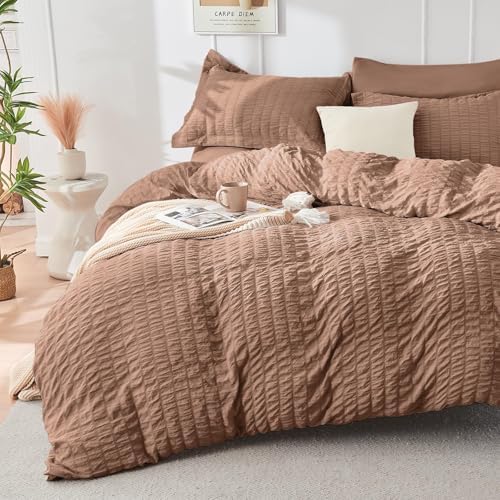 HYMOKEGE Mocha Brown California King Comforter Set Seersucker 7 Pieces - Image 3