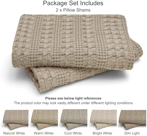 PHF 100% Cotton Waffle Pillow Shams Standard Size, 2 Pack 20" x 26" Soft - Image 5