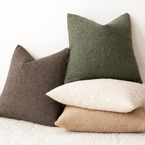 Foindtower Decorative Textured Boucle Throw Pillow Covers 26x26 Light Brown - Image 6
