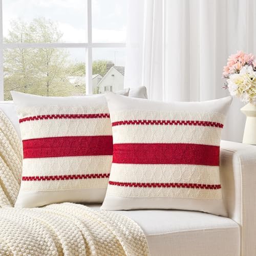 Fancy Homi Set of 1 Boho Red Decorative Throw Pillow Cover 16x16 Inch - Image 2