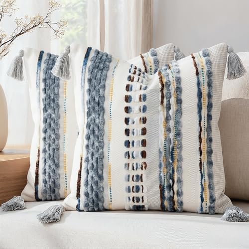 NUYECY Boho Throw Pillow Covers 16x16 Aesthetic Neutral Boucle Couch Pillow - Image 2