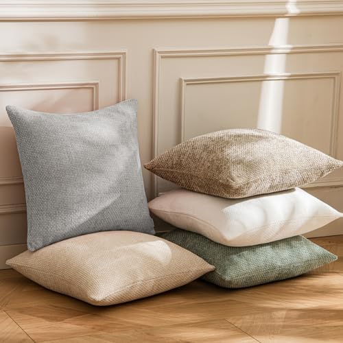 a moment Light Grey Chenille Throw Pillow Covers 24x24 Inch Pack of 2 Modern - Image 3
