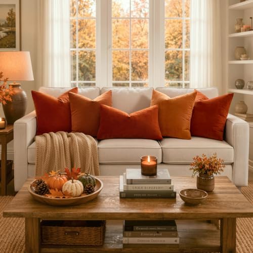 MIULEE 12x20 Inch Lumbar Velvet Fall Throw Pillow Covers Burnt Orange - Image 3