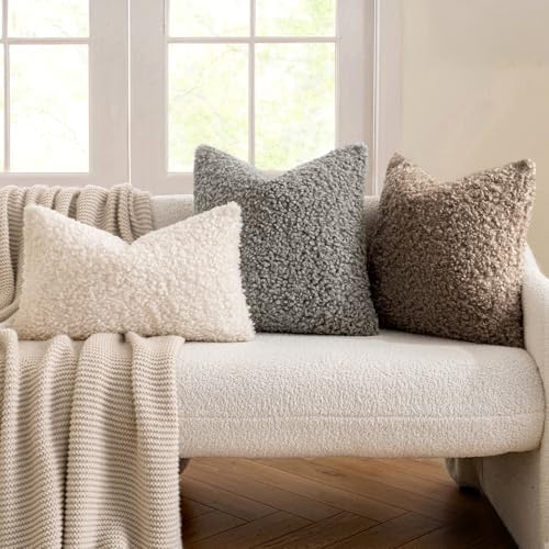 MIULEE Decorative Faux Fur Pillow Covers Sherpa 18x18 Khaki - Image 4