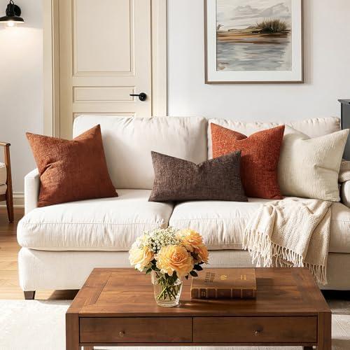 MIULEE Fall Couch Pillow Covers Textured Chenille 20x20 Beaver Fur - Image 6