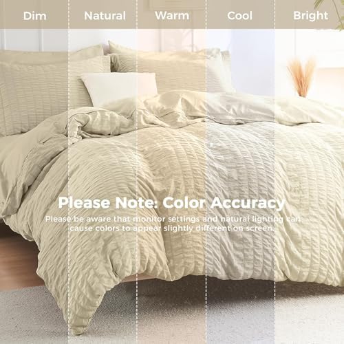 HYMOKEGE Oatmeal Queen Comforter Set Seersucker 7 Pieces, All Season Luxury Bed - Image 2
