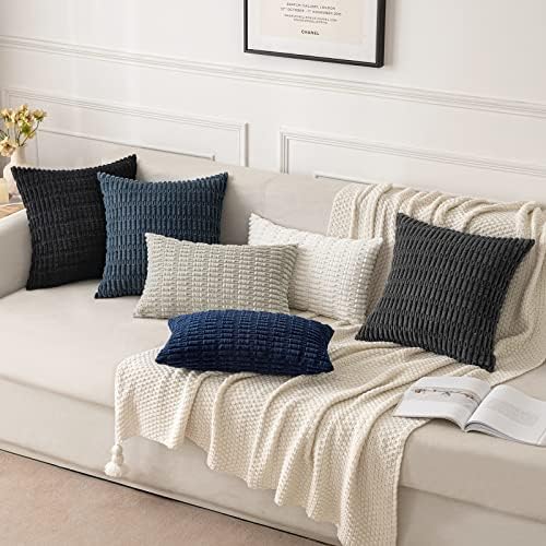 MIULEE Corduroy Decorative Throw Pillow Covers 16x16 Navy Blue Pack of 2 - Image 2