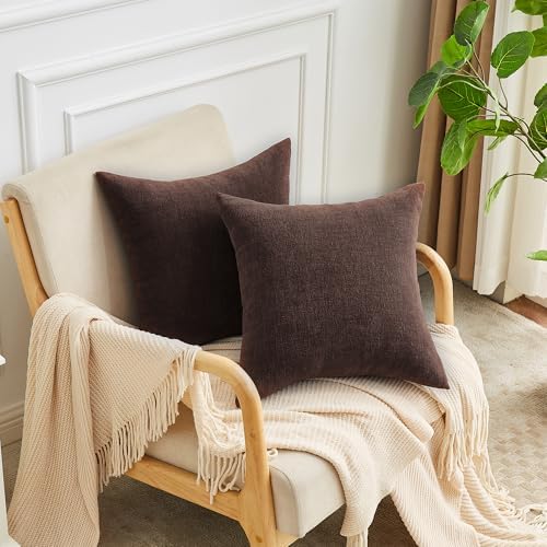 GAWAMAY Coffee Chenille Throw Pillow Covers 22x22 Set of 2 - Image 2