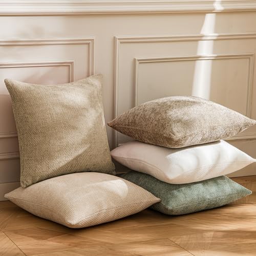 a moment Light Brown Chenille Throw Pillow Covers 20x20 Inch Pack of 2 Modern - Image 3