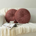 HIG Set of 2 Dusty Rose Flannel Decorative Round Pleated Throw Pillows by HIG