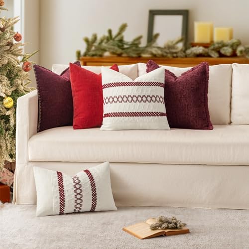 MIULEE Decorative Couch Throw Pillow Covers 18x18 Inch Burgundy Red 2 Pack - Image 4