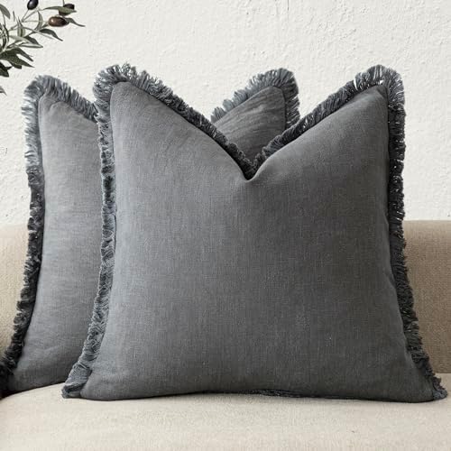 Foindtower Decorative Linen Fringe Throw Pillow Covers 16×16 Inch by Foindtower